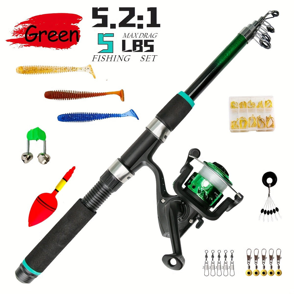 Telescopic Fishing Rod Set with Feeder and Reel for Travel Durable FRP Carp Spinning