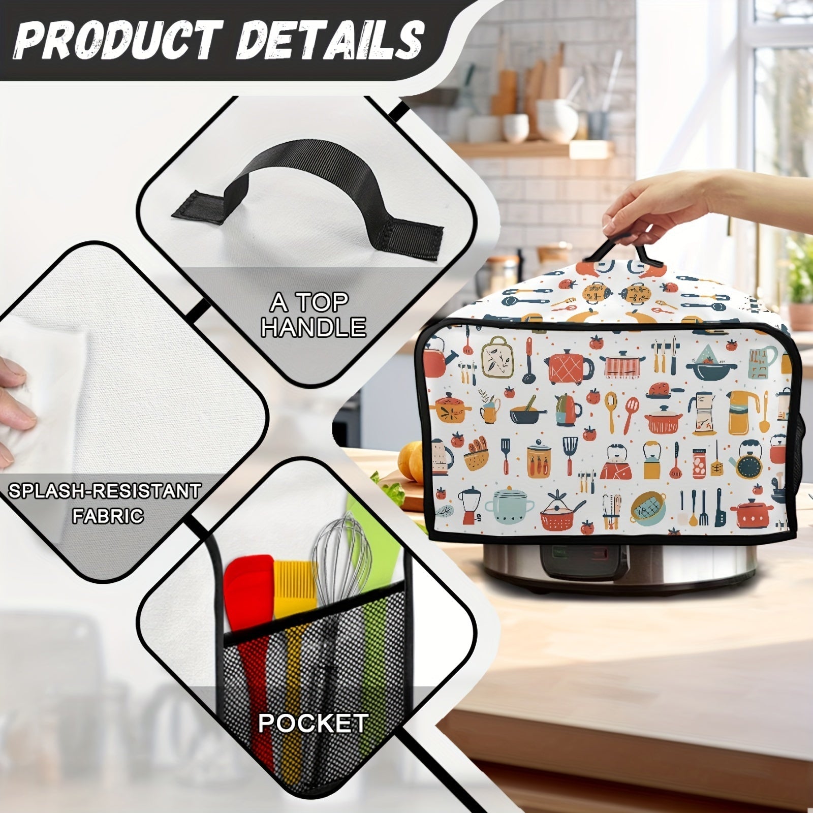 Kitchen Utensil Cover for Crockpot 6-8 Quart Stain-Resistant Dust Protector with Handle