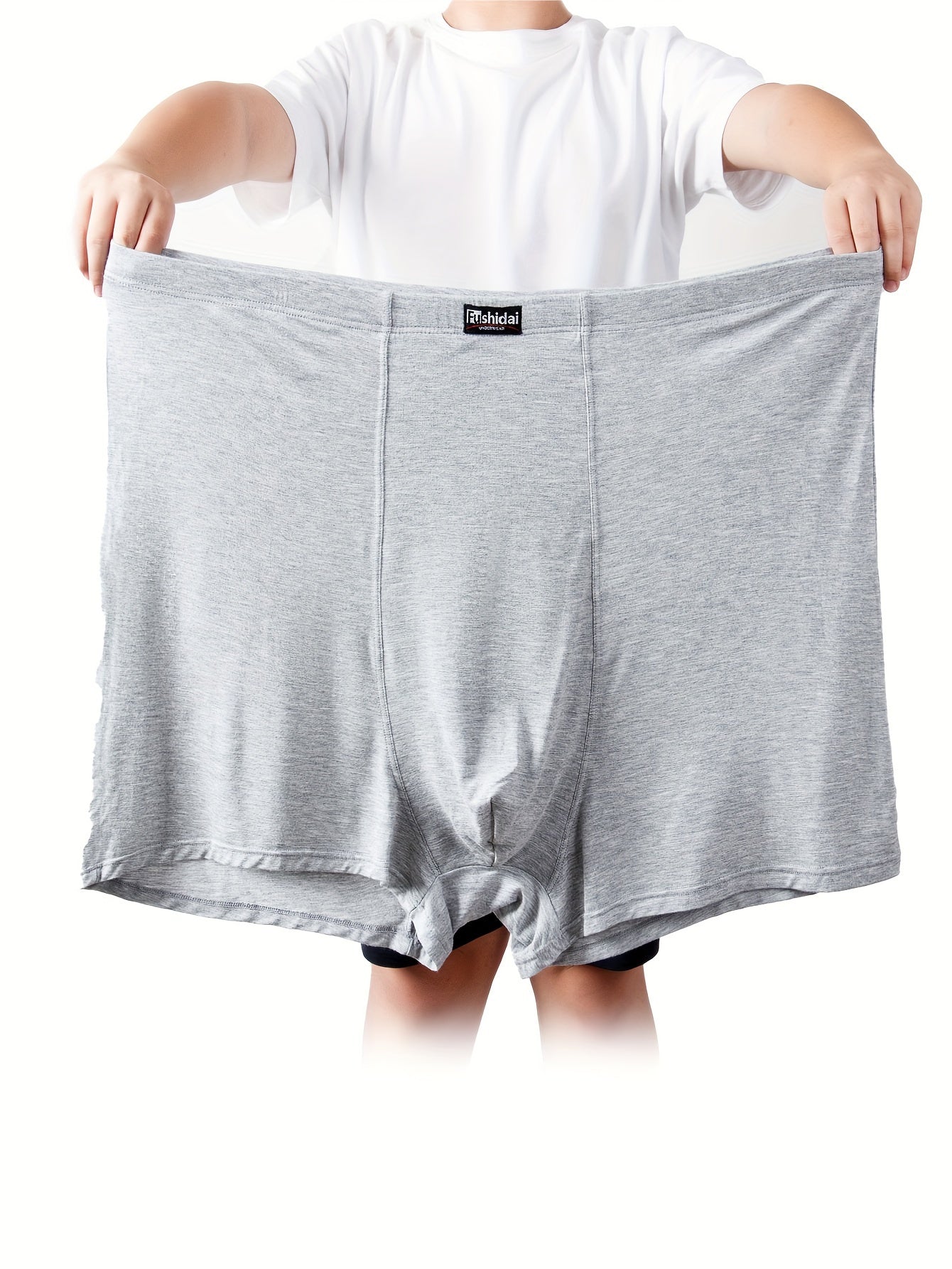 Men's Plus Size High-Waist Boxer Briefs Set 3 Pack Modal Spandex Dark Blue Gray Navy