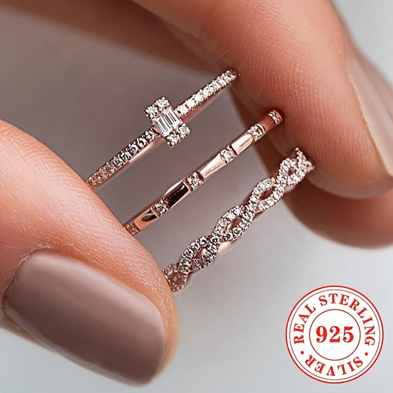 Sterling Silver Bridal Ring Set with Synthetic Zirconia Cross Infinity Design for Women