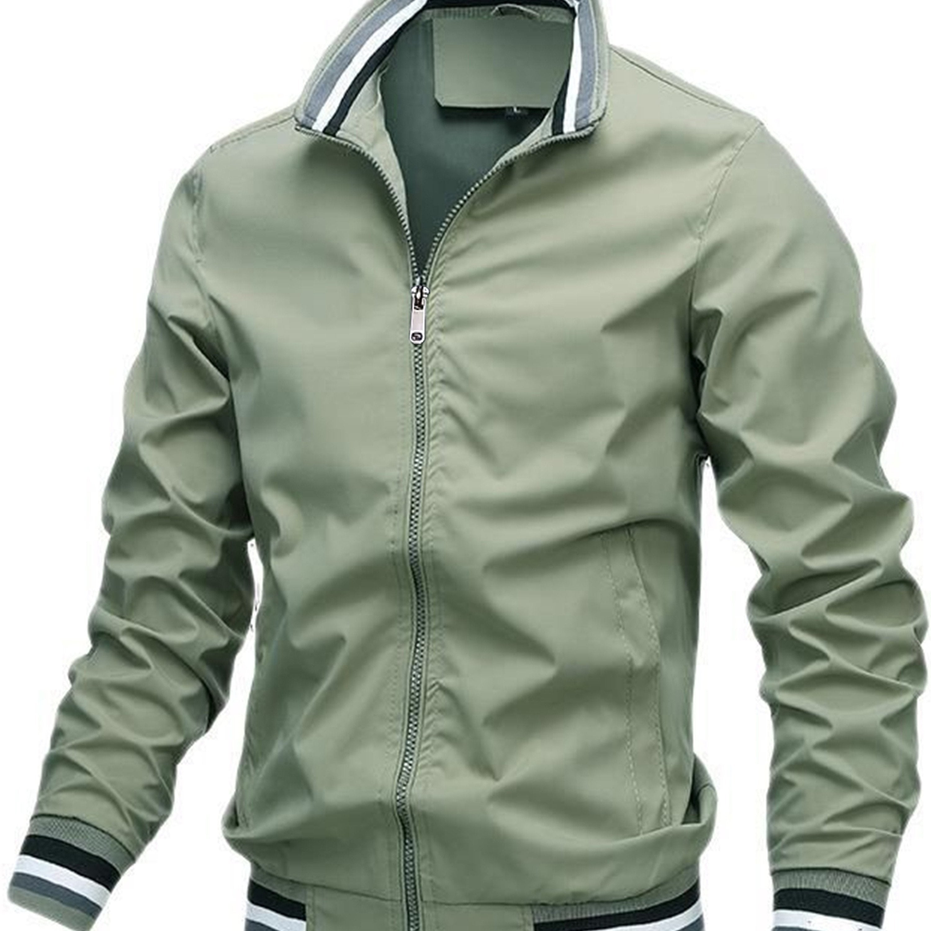 Men's Casual Polyester Stand Collar Jacket for Spring and Fall