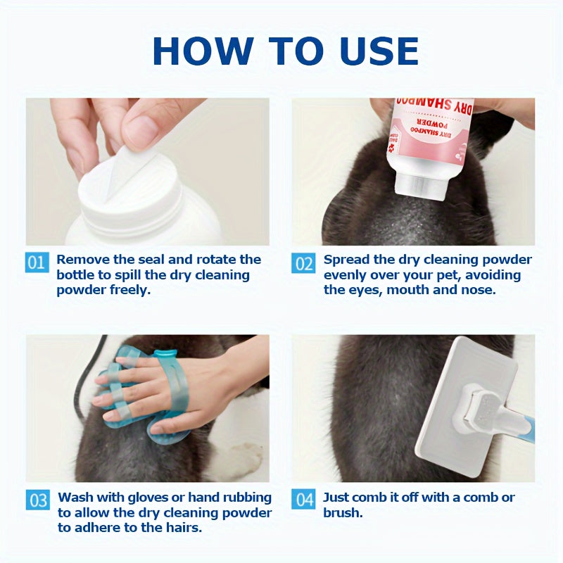 Pet Dry Shampoo Powder for Cats Non-Electric Deodorant and Clean in PE Bottle