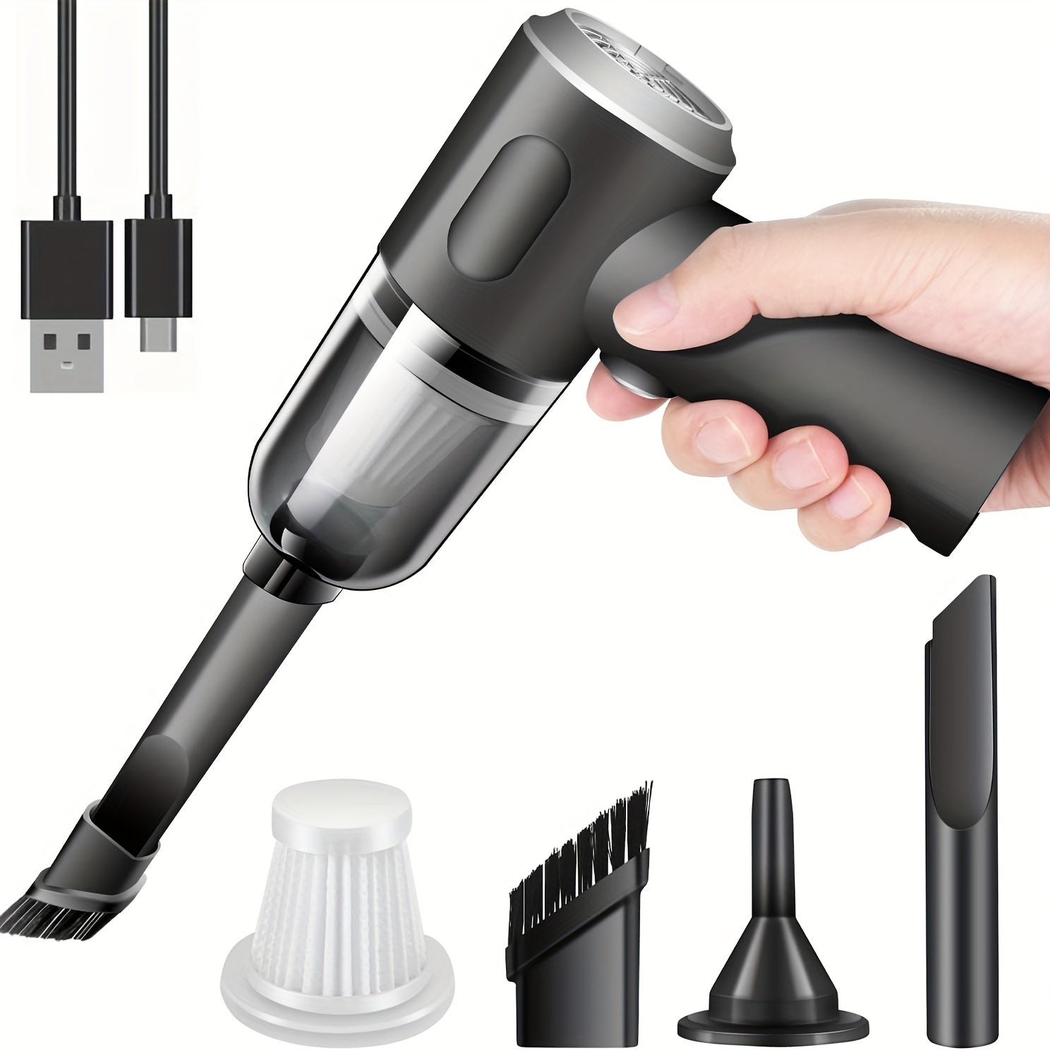 Mini Cordless Car Vacuum Cleaner 12000Pa Handheld Dust Collector Portable with Accessories