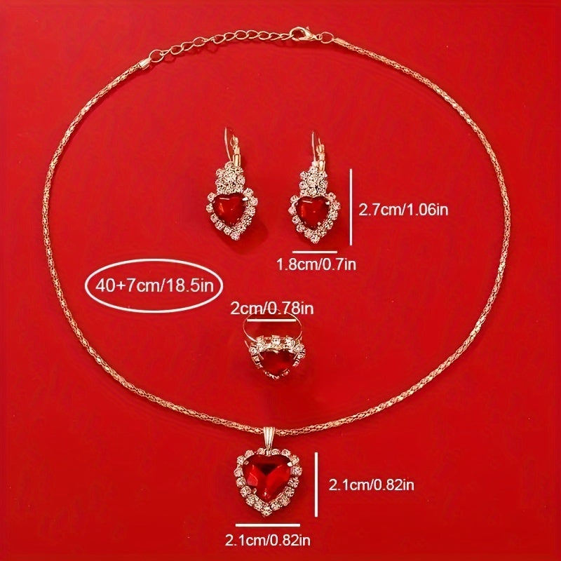 Women's Rhinestone Quartz Watch and Jewelry Set with Heart "I Love You" Design 5 Pieces