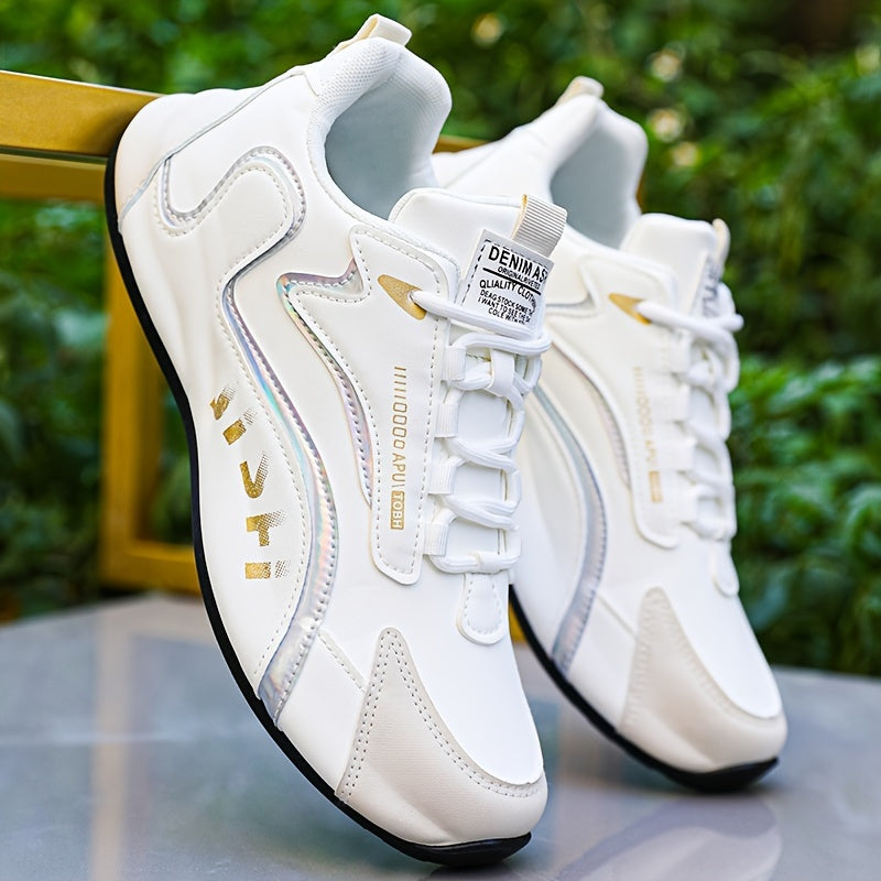 Men and Women Solid Color Low Top Sneakers with Thick Sole and Lace-Up Closure