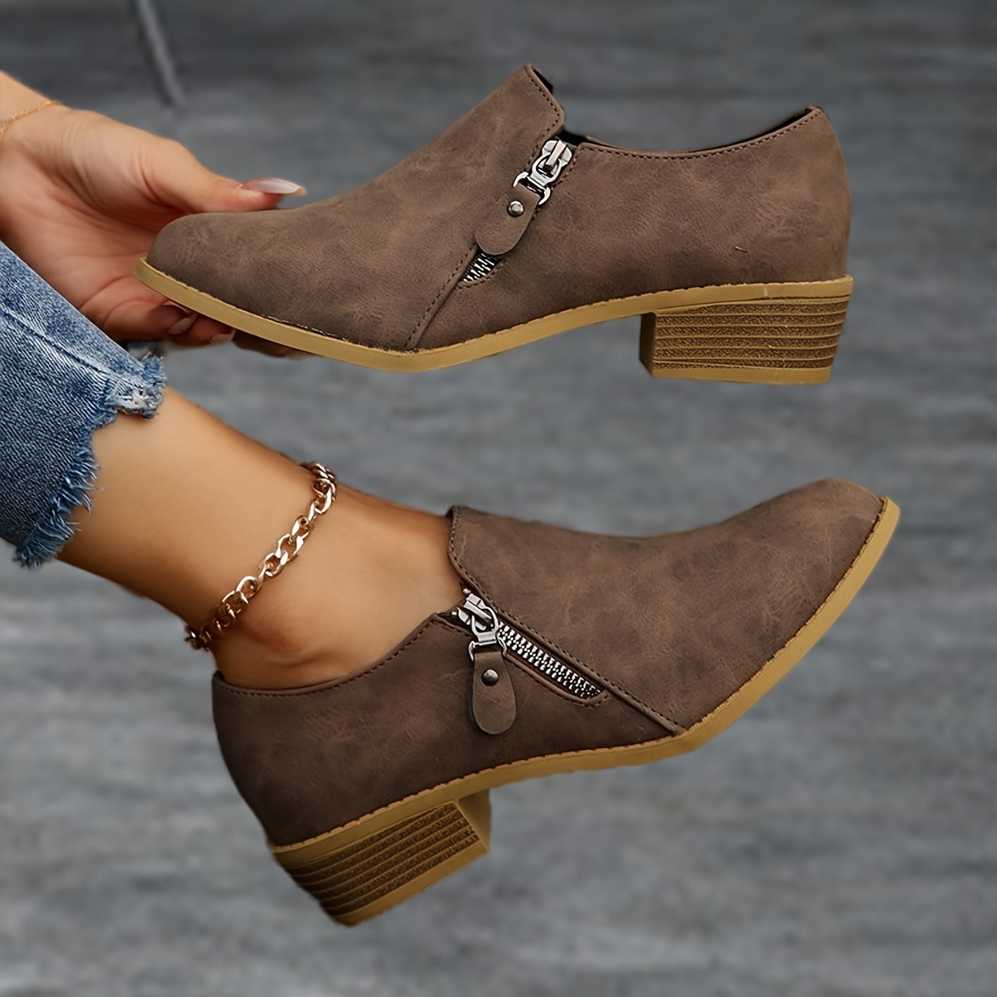 Women's Retro Western Slip-On Ankle Boots Faux Cover Rubber Sole All-Season