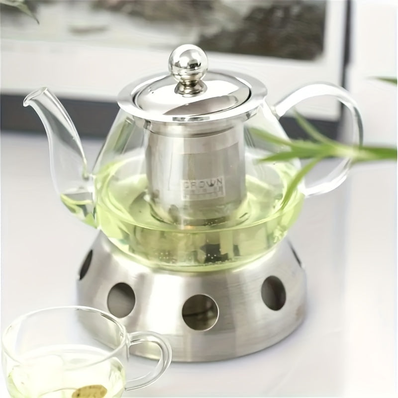 Stainless Steel Tea Warmer with Glass Kettle Insulation Base for Home Hotel Use