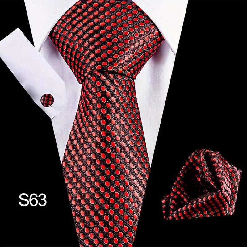 Men's Tie Set with Cufflinks and Square Scarf for Business Formal Wear