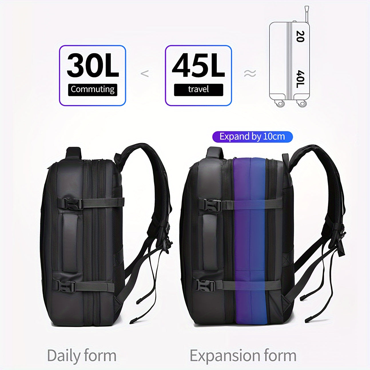 Unisex Nylon Backpack for Travel and Business with Laptop Pocket and Trolley Sleeve