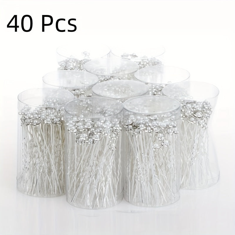 Toʻy soch uslublari uchun Kristal Marjonlar va Alloy Gul bilan 40 ta Toʻy Soch Pinlari