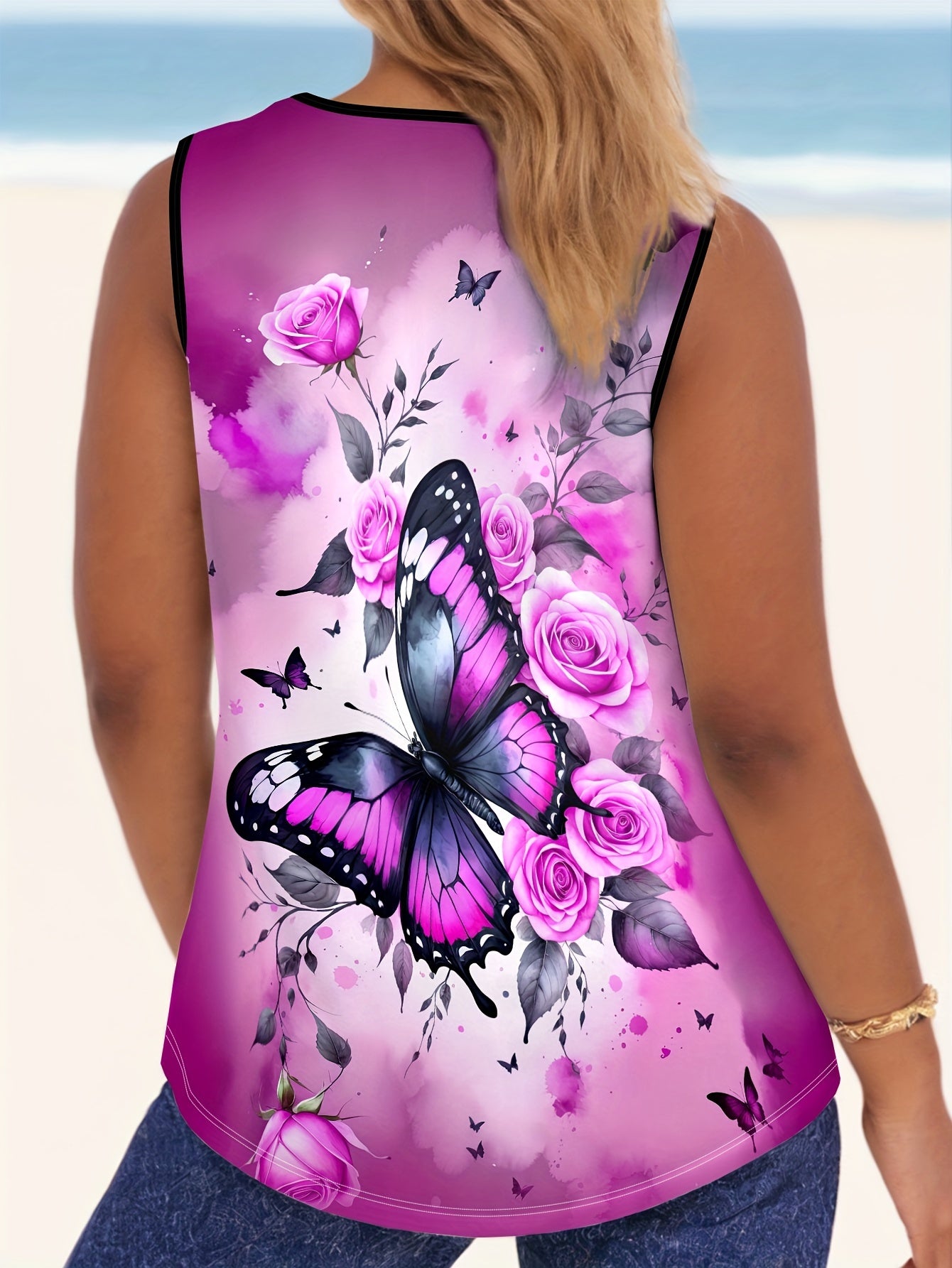 Plus Size Floral Print Tank Top Sleeveless Summer Women’s Clothing