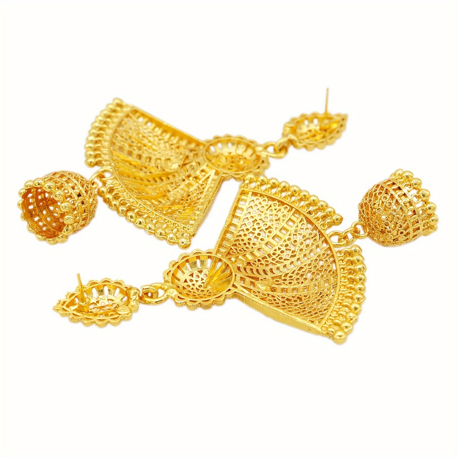 Gold Alloy Fan-Shaped Earrings for Women Minimalist Tribal Jewelry Gift