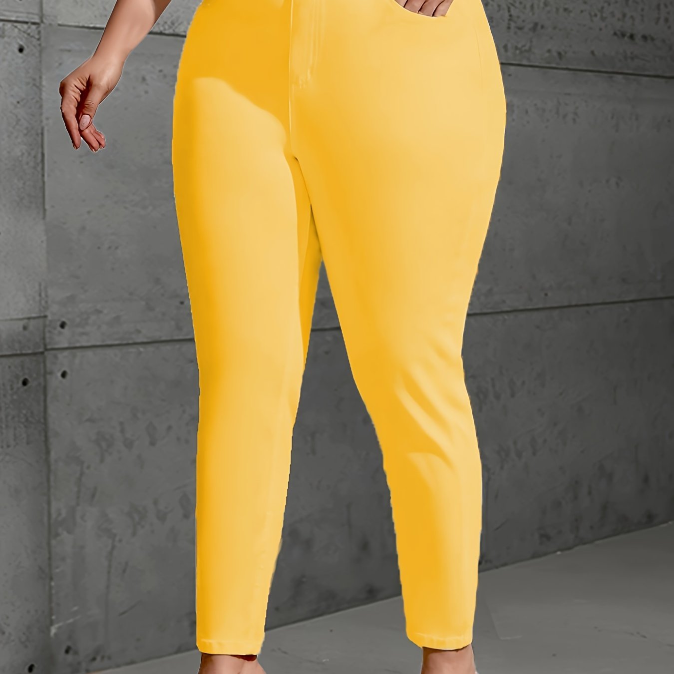 Plus Size Women's Yellow Skinny Fit Stretchy Pastel Denim Pants