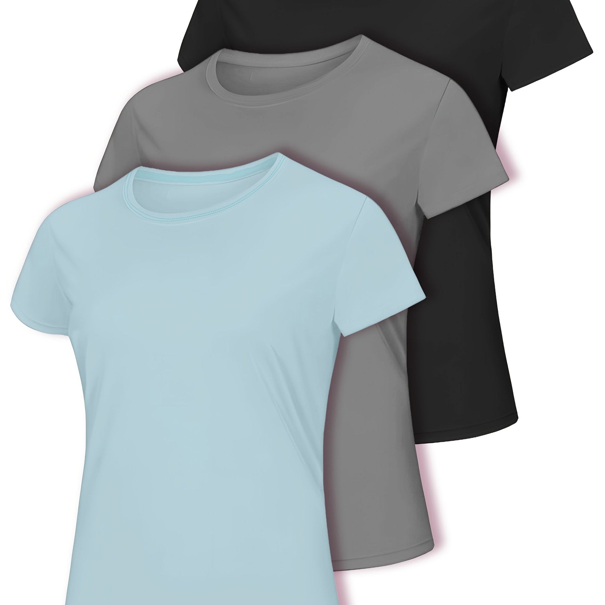 Women's Plus Size T-Shirts 3-Pack Black Gray Light Blue Casual Yoga Activewear