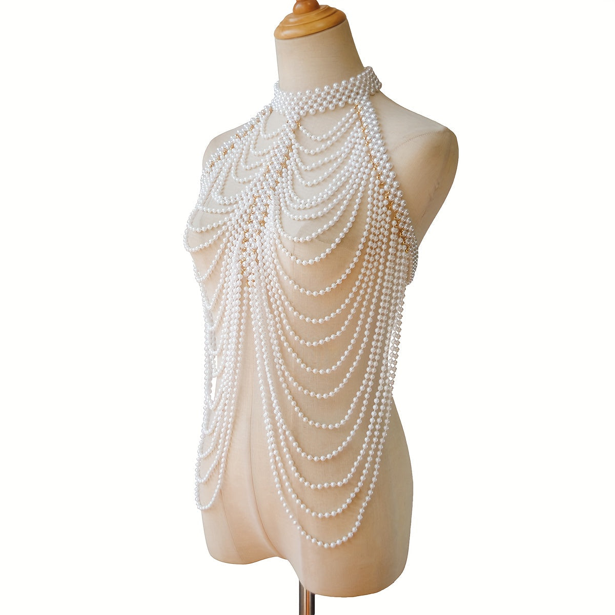 Women's Body Chain with Pearl Tassels and Creative Design