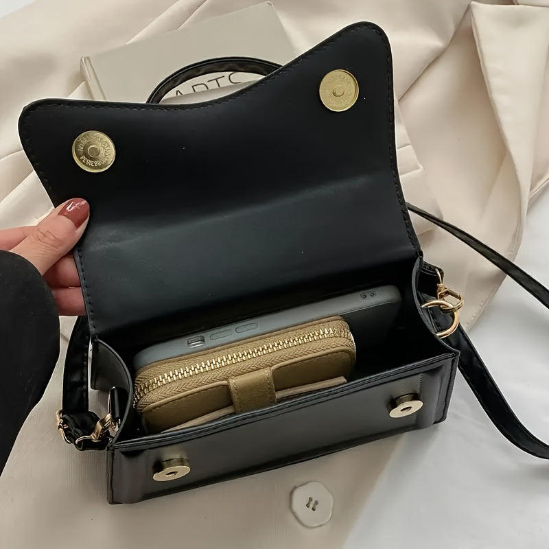 Mini Women's Solid Color PU Shoulder Bag with Crossbody Strap