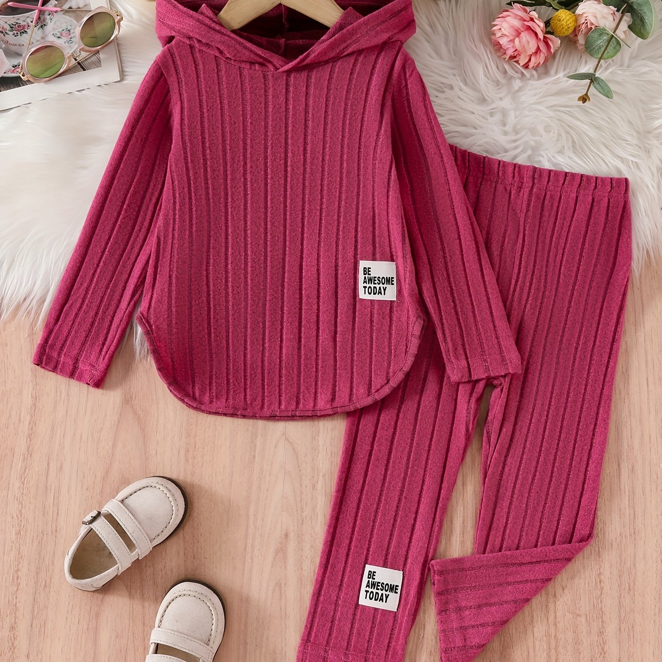 Baby Girls Outfit Spring Fall Striped Polyester Knit Top and Pants
