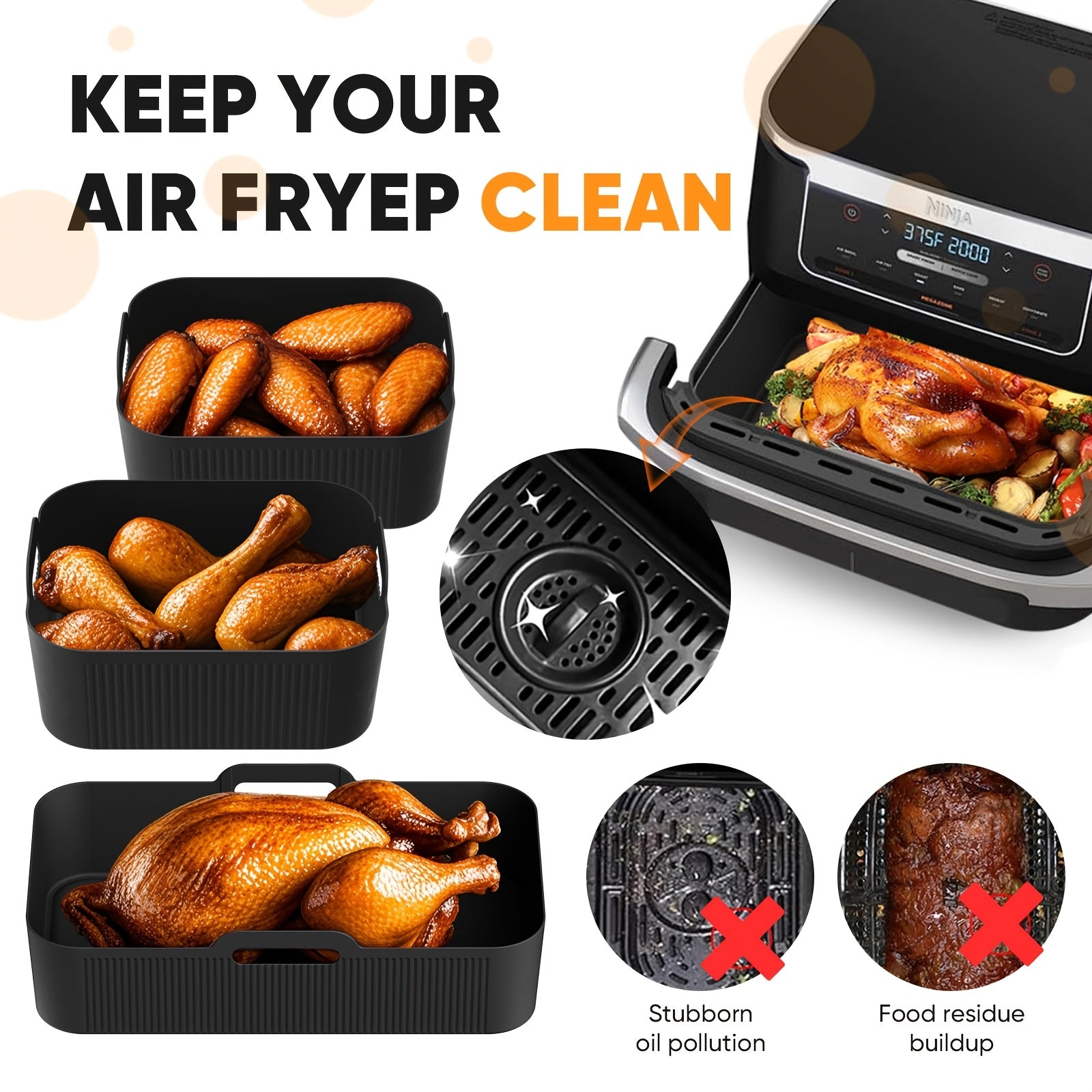 3 ta issiqlikka chidamli qayta ishlatiladigan silikon qoplamalar to'plami, havo fritözlari, pechlar va bug'li idishlar uchun