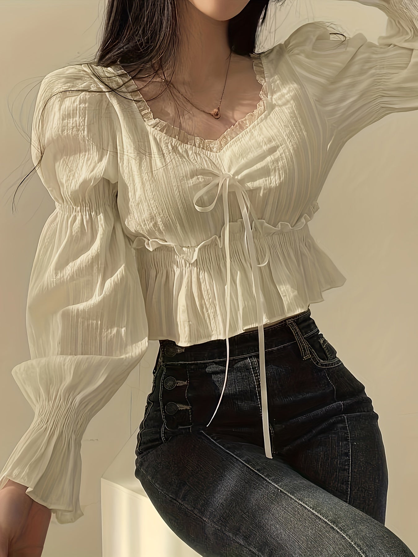 Women's White Cotton Shirt with Square Collar Long Sleeve Spring Autumn Casual