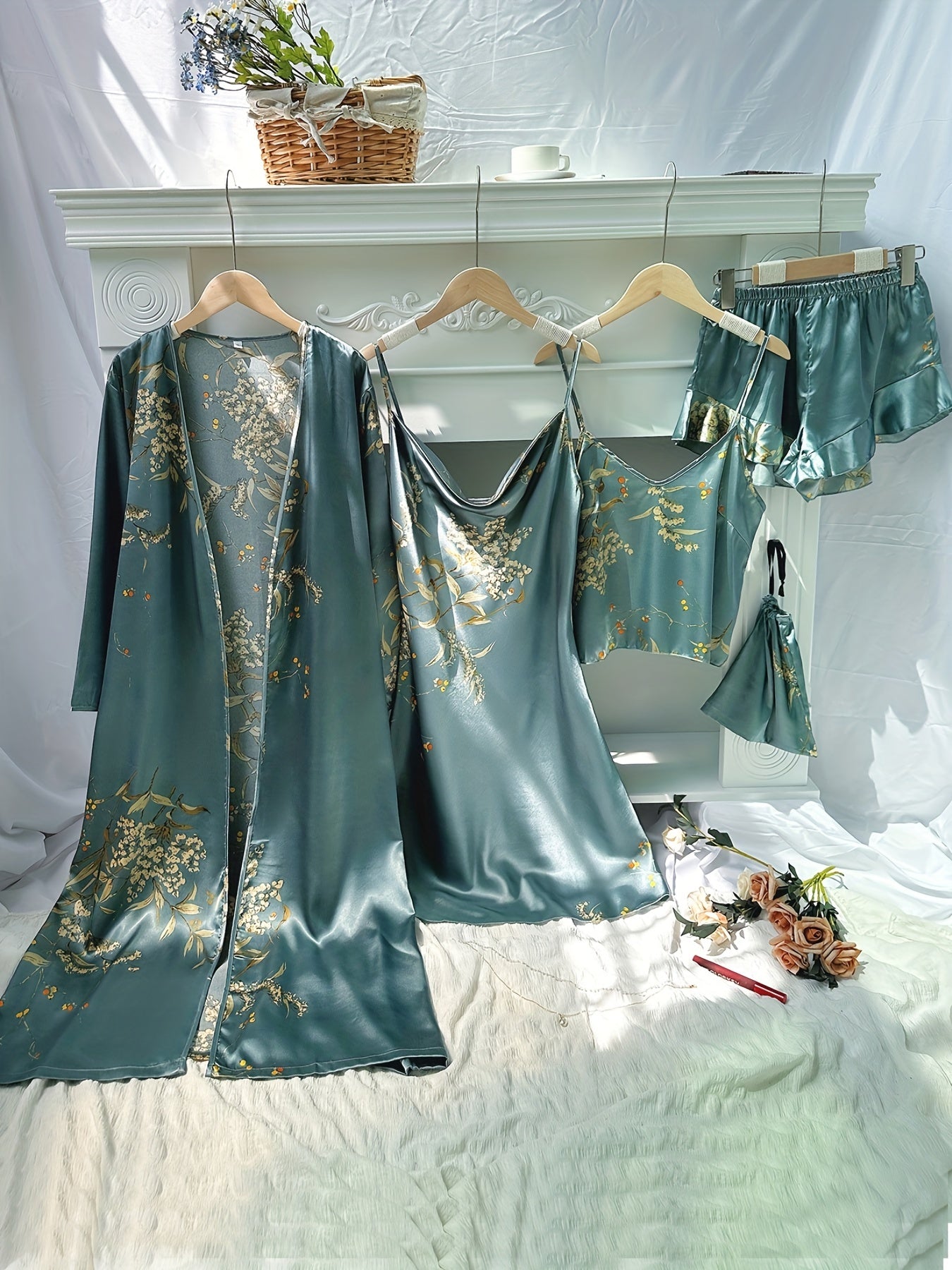 Women’s Printed Pajama Set with Cherry Pattern, Polyester, All-Season