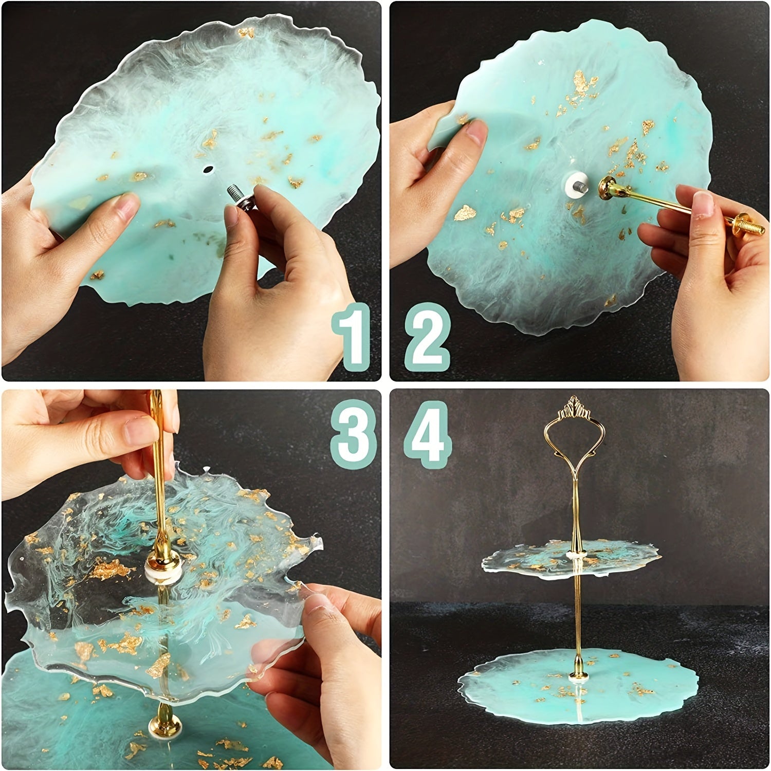 Gold and Silver Cake Stand Accessories 3-Tier Mold Crown Resin for Weddings and Parties