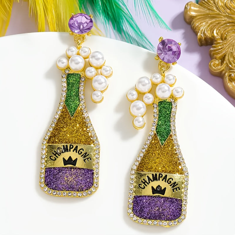 Pendientes de botella de champagne elegante con rhinestones para ocasiones festivas y uso diario