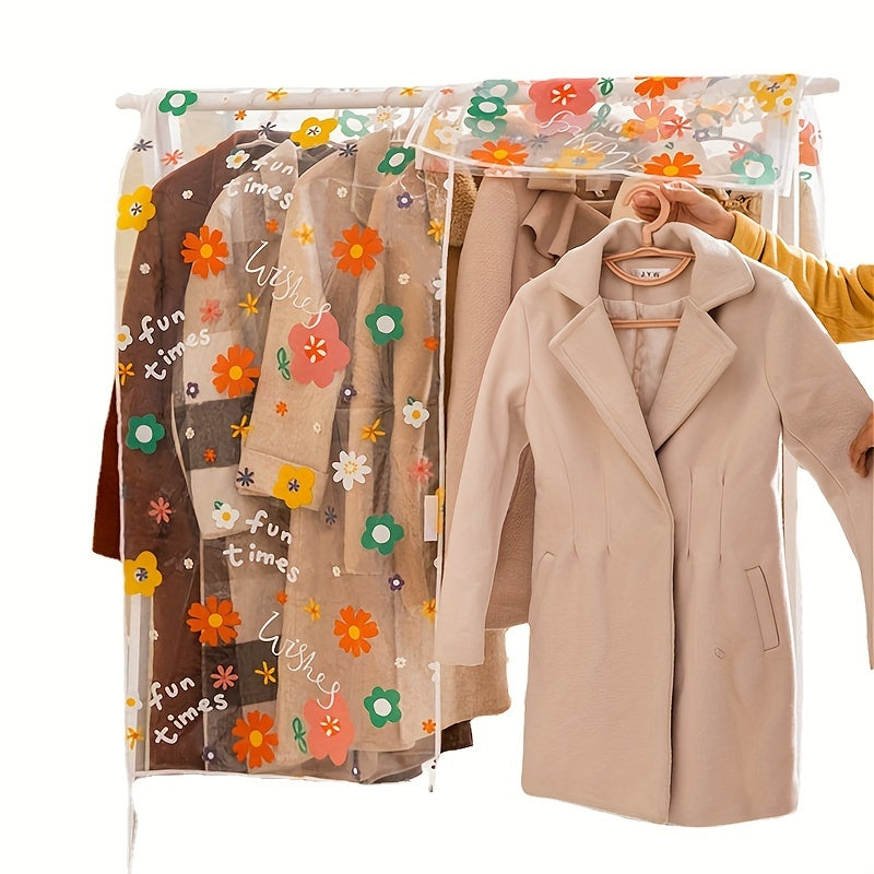 Clear Plastic Suit Dust Protector with Floral Garment Cover for Clothing Storage