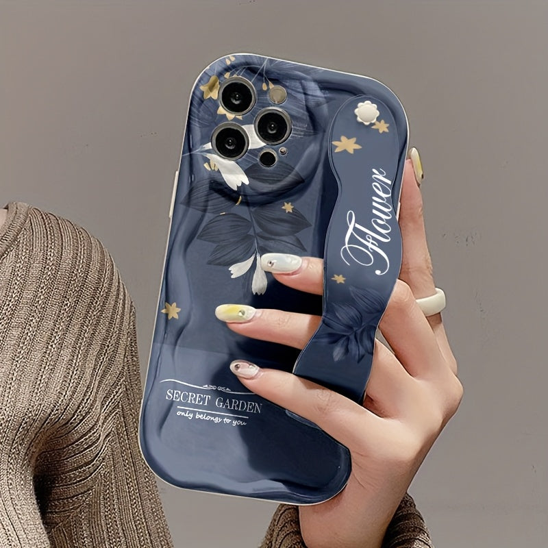 Funda de silicona con estampado de flores azul oscuro para Apple y Samsung Series