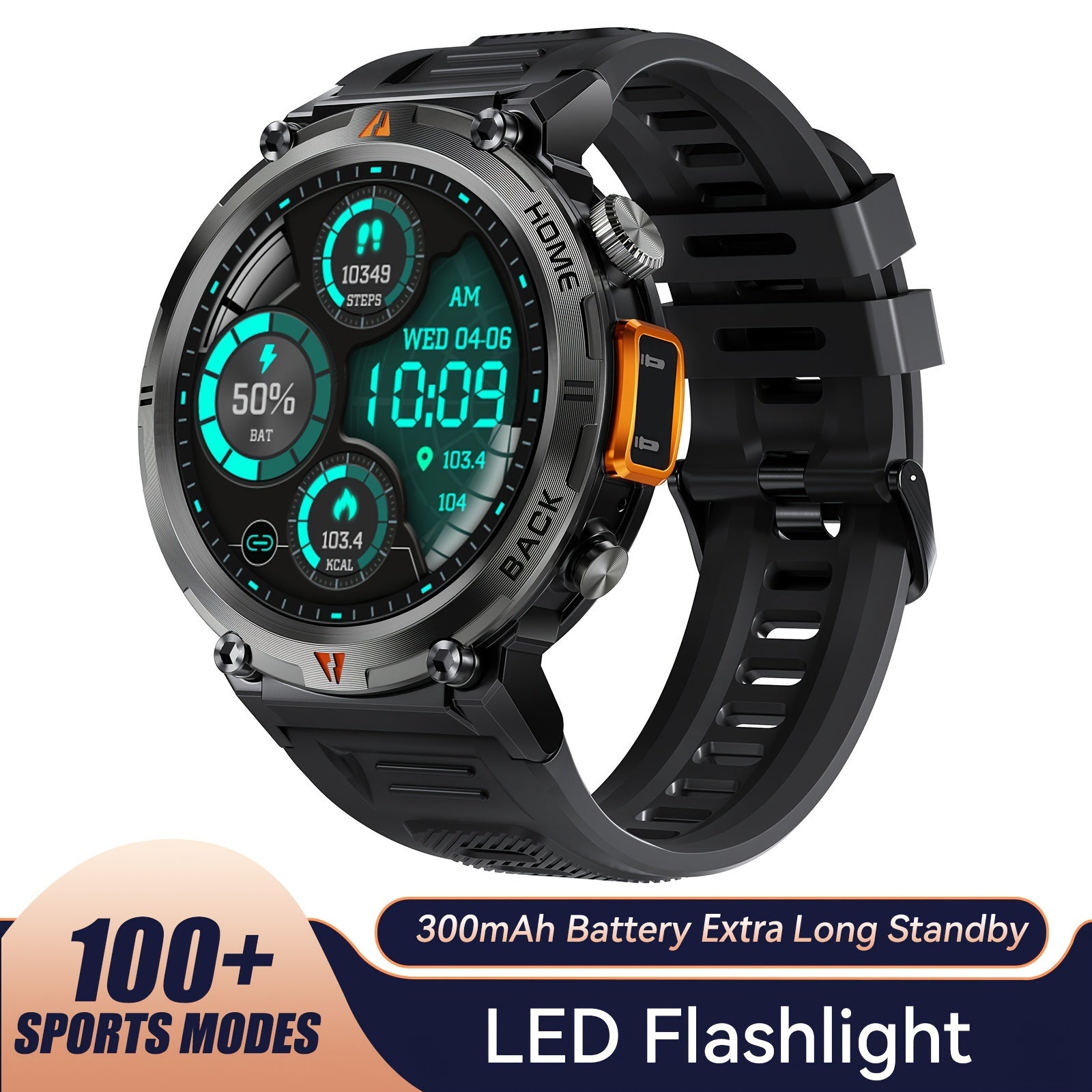 Men's Smartwatch with TFT Display Water Resistant Sports Modes Compatible with iPhone and Android