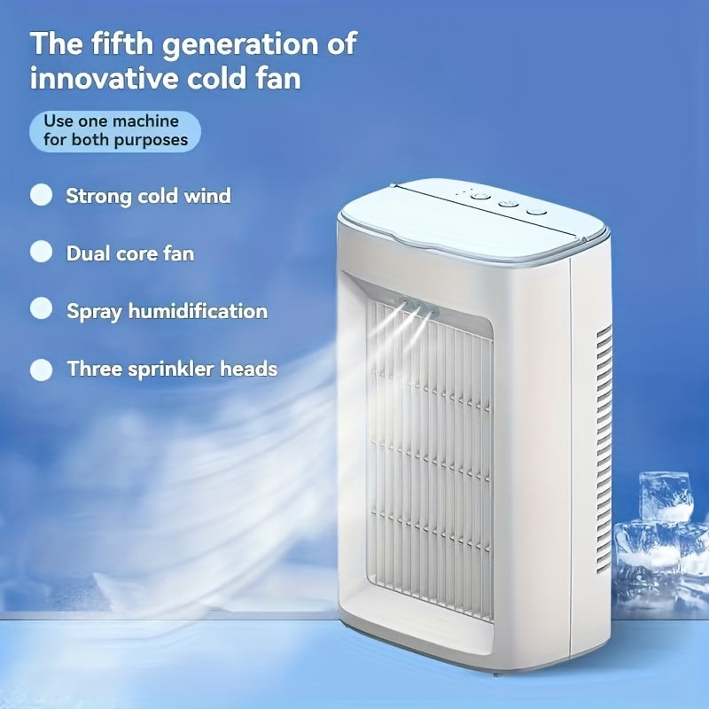 Mini ventilador de aire acondicionado portátil con pulverizador de niebla para enfriar en el escritorio del dormitorio