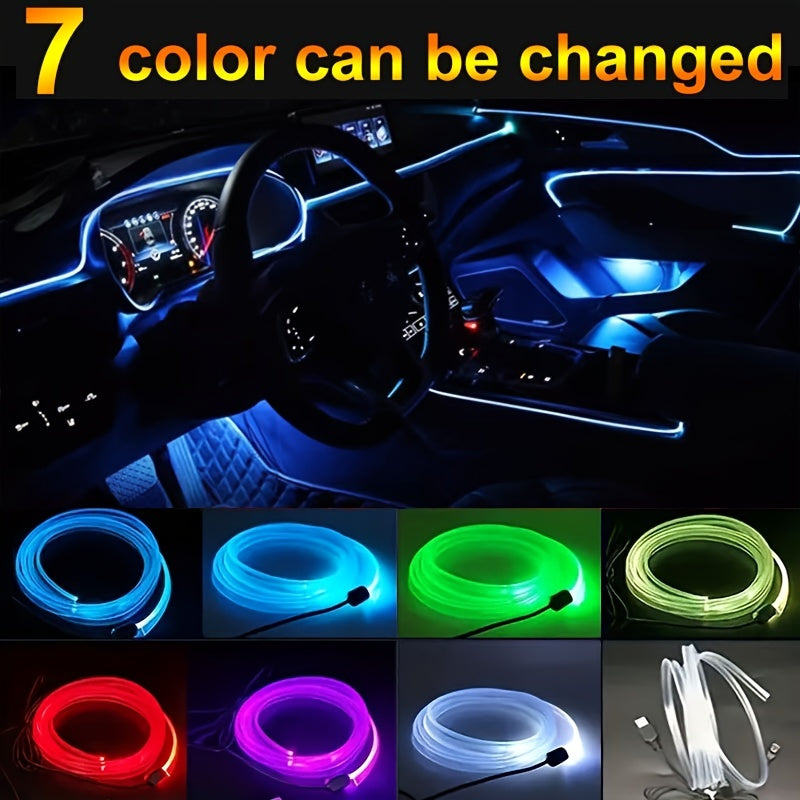 Tira de iluminación ambiental para coche con LED RGB de 7 colores flexible, 3M