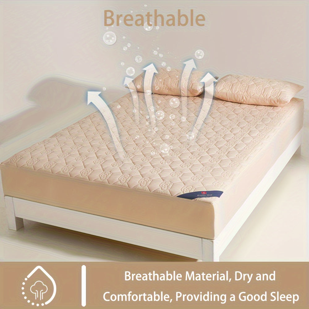 Protector de colchón impermeable con sábana ajustada, color verde azulado con estampado floral, acolchado, tecnología Soundwave, transpirable, poliéster