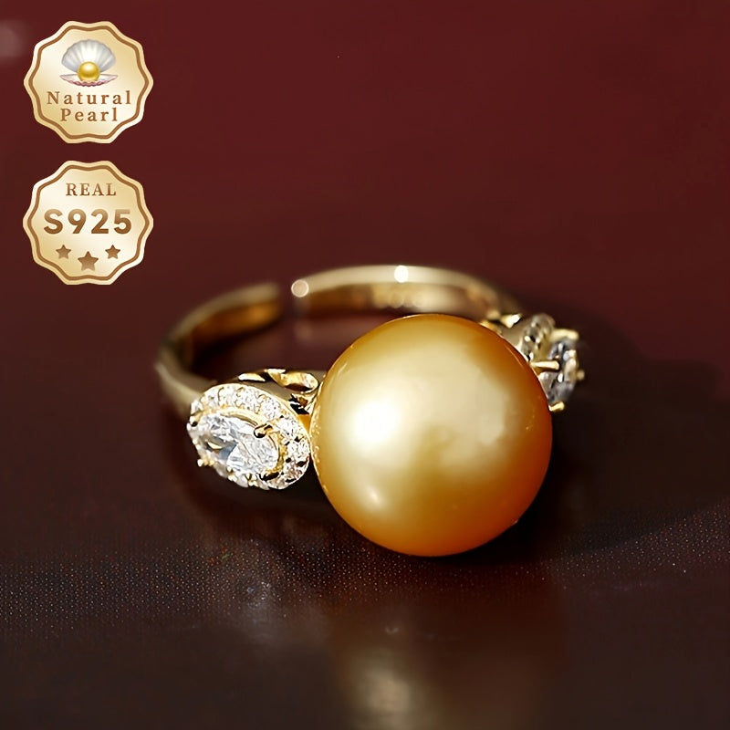 Women’s Pearl Ring 11-12mm Natural Deep Sea Silver Open Wedding Jewelry