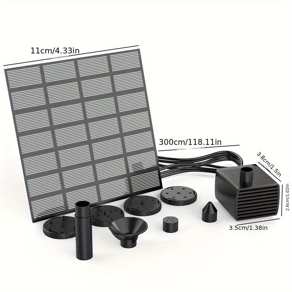 1.4W quvvatga ega quyosh fontan nasosi, tashqi foydalanish uchun plastik materialdan tayyorlangan. Quyosh energiyasi bilan zaryadlanadi, batareya kerak emas. Qush vannalari, hovuzlar, bog'lar va boshqa joylar uchun ideal bo'lgan zamonaviy panjara dizayni.