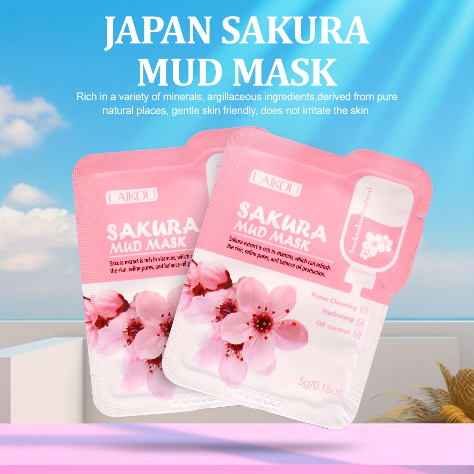 12 Pack 5g Sakura Mud Masks Travel Size Deep Cleansing Moisturizing Oil Control