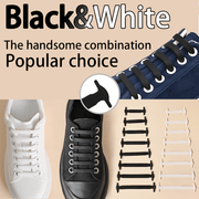 Set of 16 Silicone Stretch Shoelaces for Athletic and Casual Shoes Black White