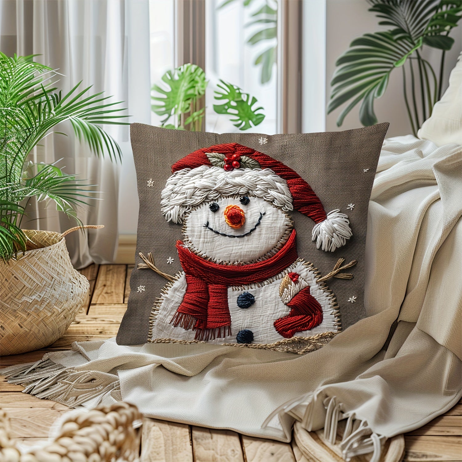 Christmas Snowman Pillow Cover 44.96cm Decorative Festive Sofa Bedroom