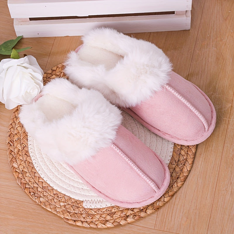 Unisex Faux Fur-Lined Slip-On Slippers Warm Indoor Outdoor Shoes