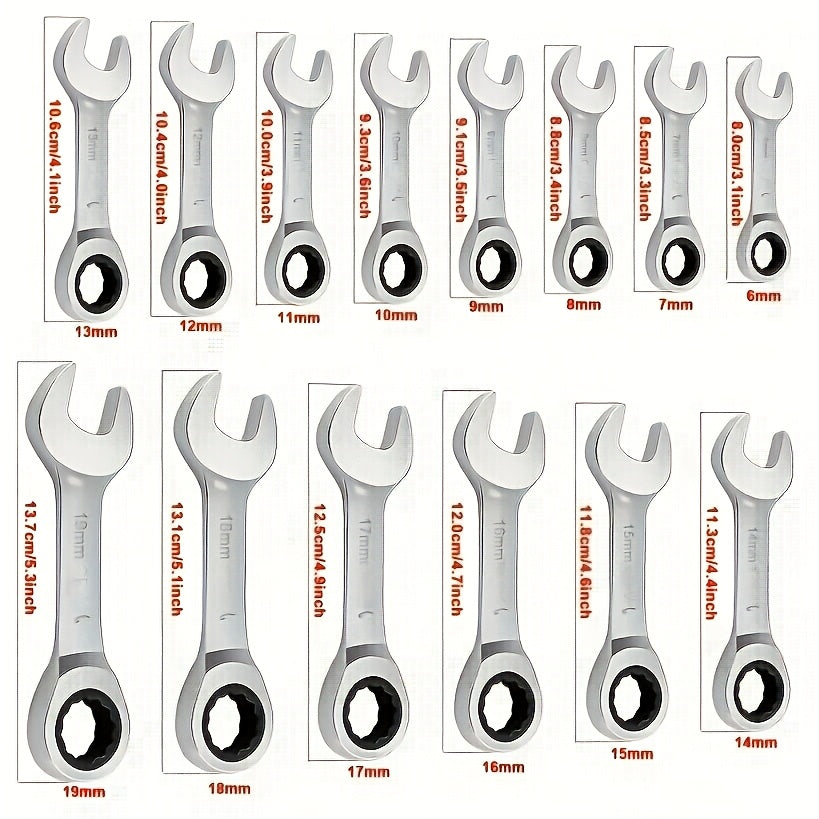 Mini Two-Way Ratchet Wrench, 72 Tooth, Metal Open-End, Durable Rust-Proof