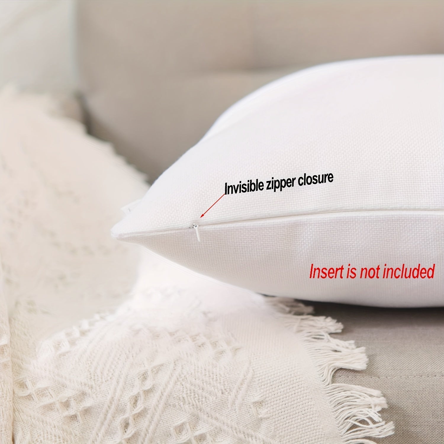 Pack of 4 White Polyester Zippered Pillow Covers for Sofa and Bedroom Decor