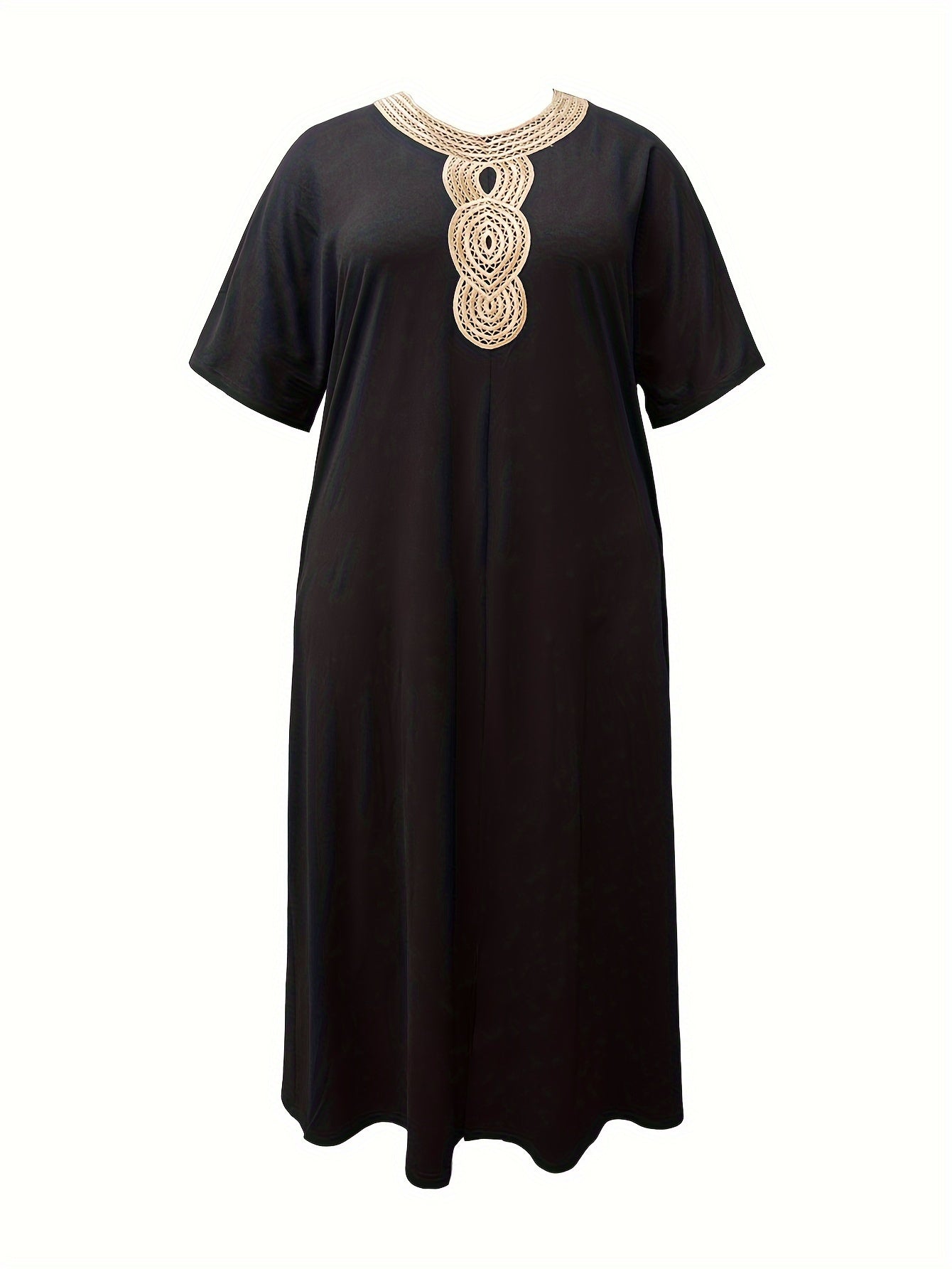 Платье миди с круглым узором и разрезом с коротким рукавом для полных