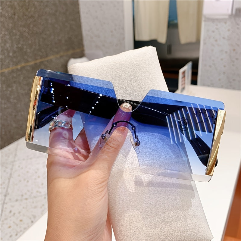 Vintage Gradient Oversized Rimless Fashion Glasses for Women with Anti-Reflective Lenses