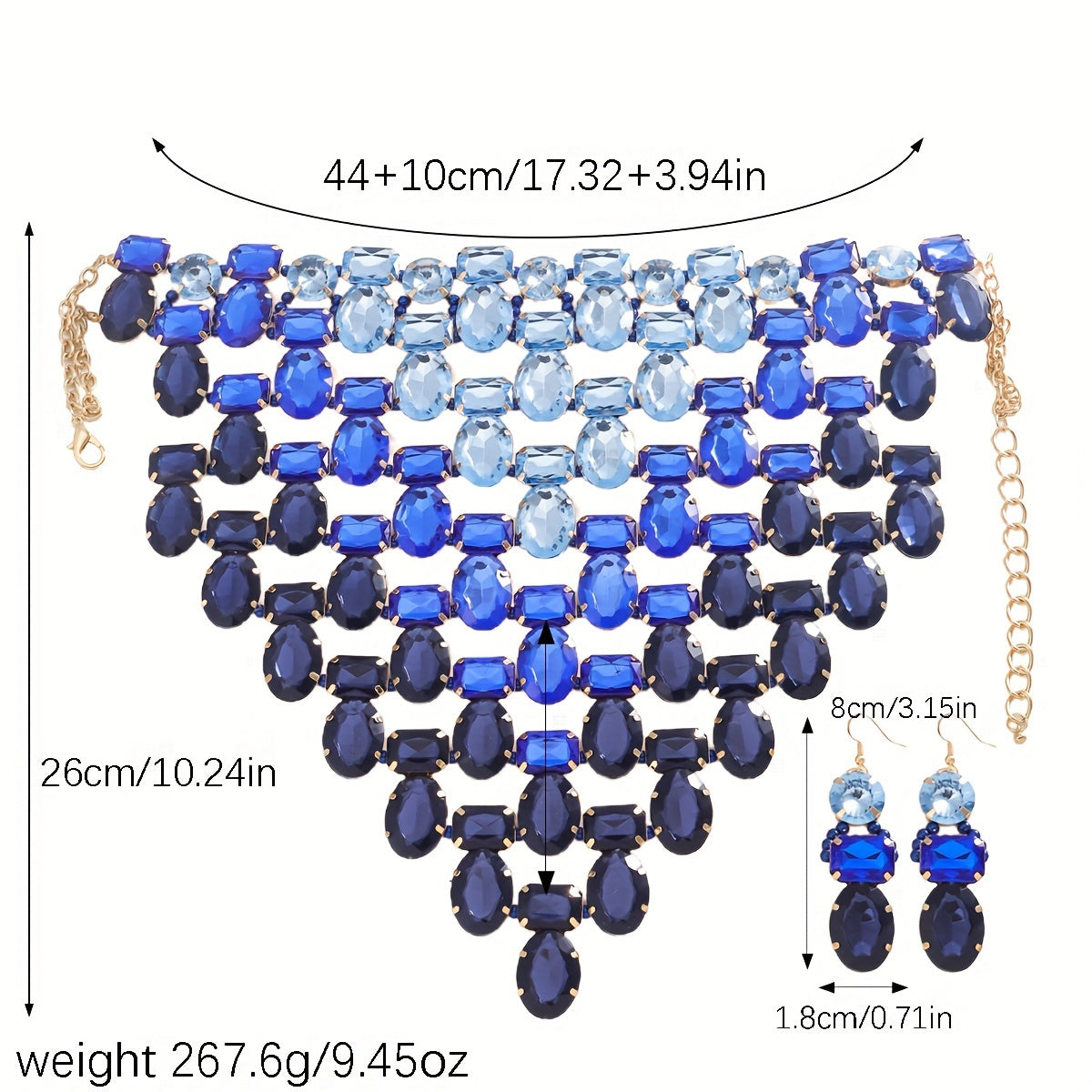 Jewelry Set 3-Piece Rhinestone Necklace Earrings for Weddings and Parties