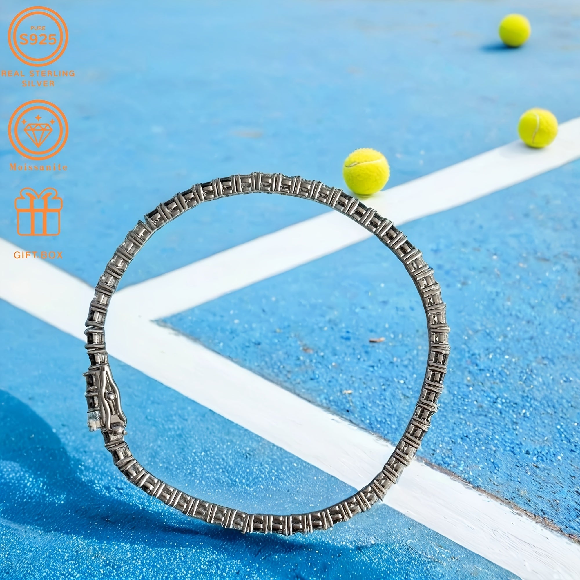 Silver Tennis Bracelet with Moissanite Mosaic Black and White Square Pattern for Women