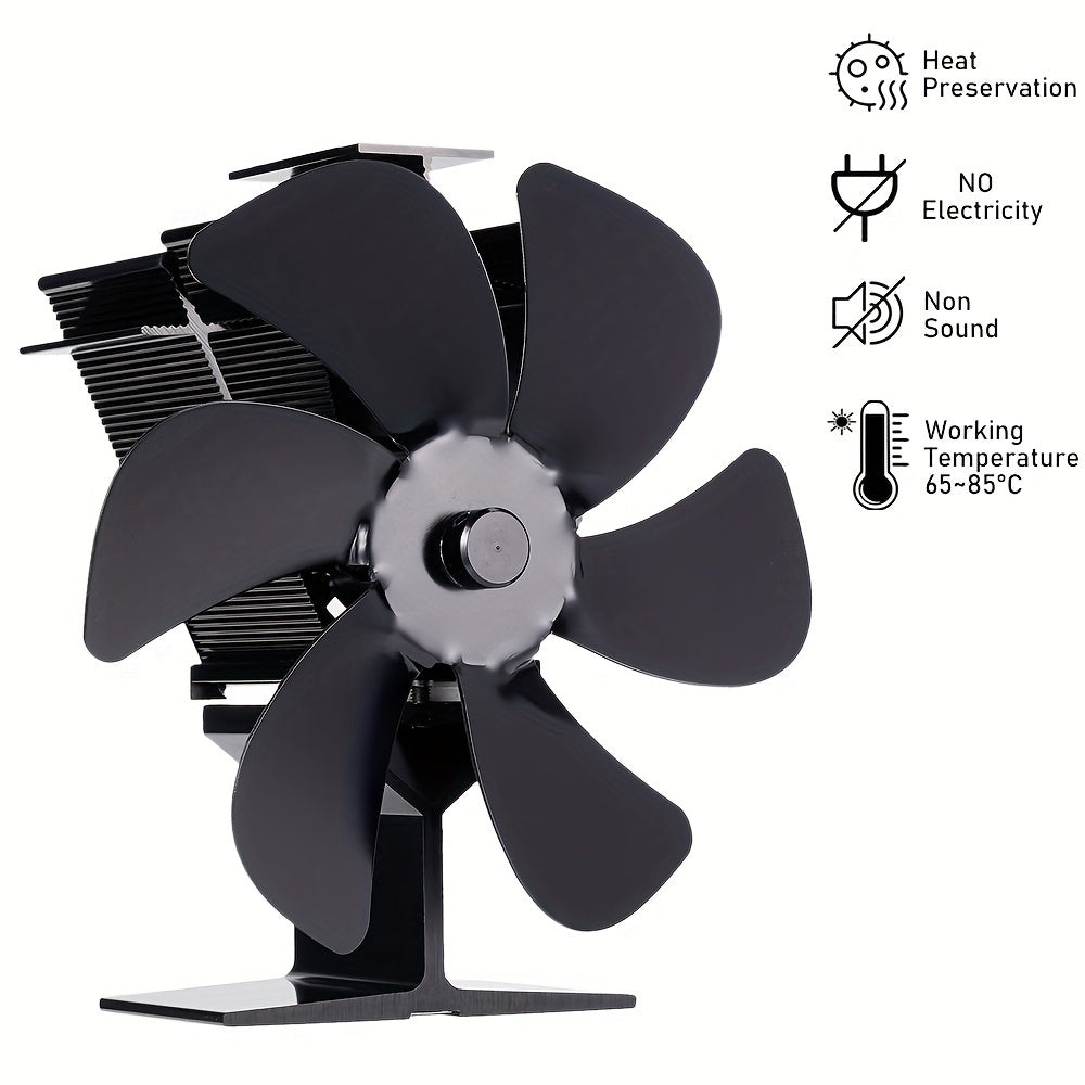 6-Blade Wood Stove Fan Non-Electric Portable Heat Distribution Indoor Outdoor