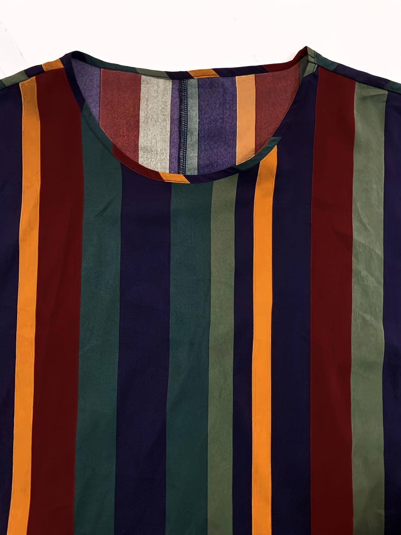 Plus Size Striped Dress with Pockets and Crew Neck for Women