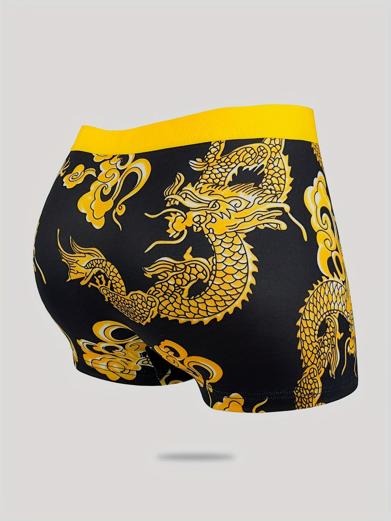Men's Dragon Print Boxer Briefs 4-Pack Breathable Stretch Knit Fabric