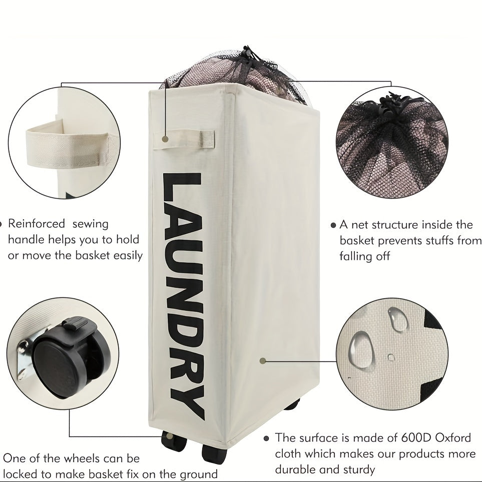 Qo‘l va g‘ildiraklar bilan yig‘iladigan kir yuvish savati 55.88cm, uy-joyni tartibga solish uchun