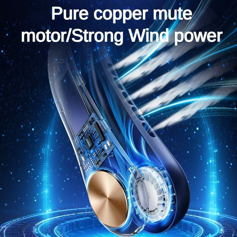 Portable Neck Fan with Digital Display, 5-Speed, Rechargeable, Wearable