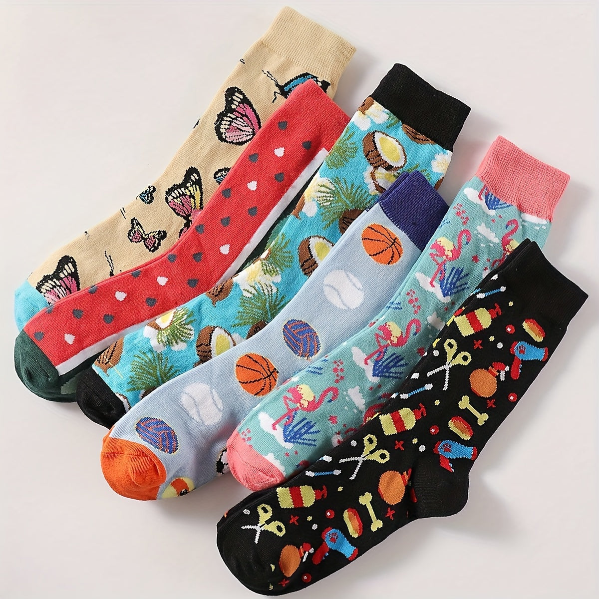 Men's Mid-Calf Socks All Over Print Basketball Butterfly Comfortable Pack of 10